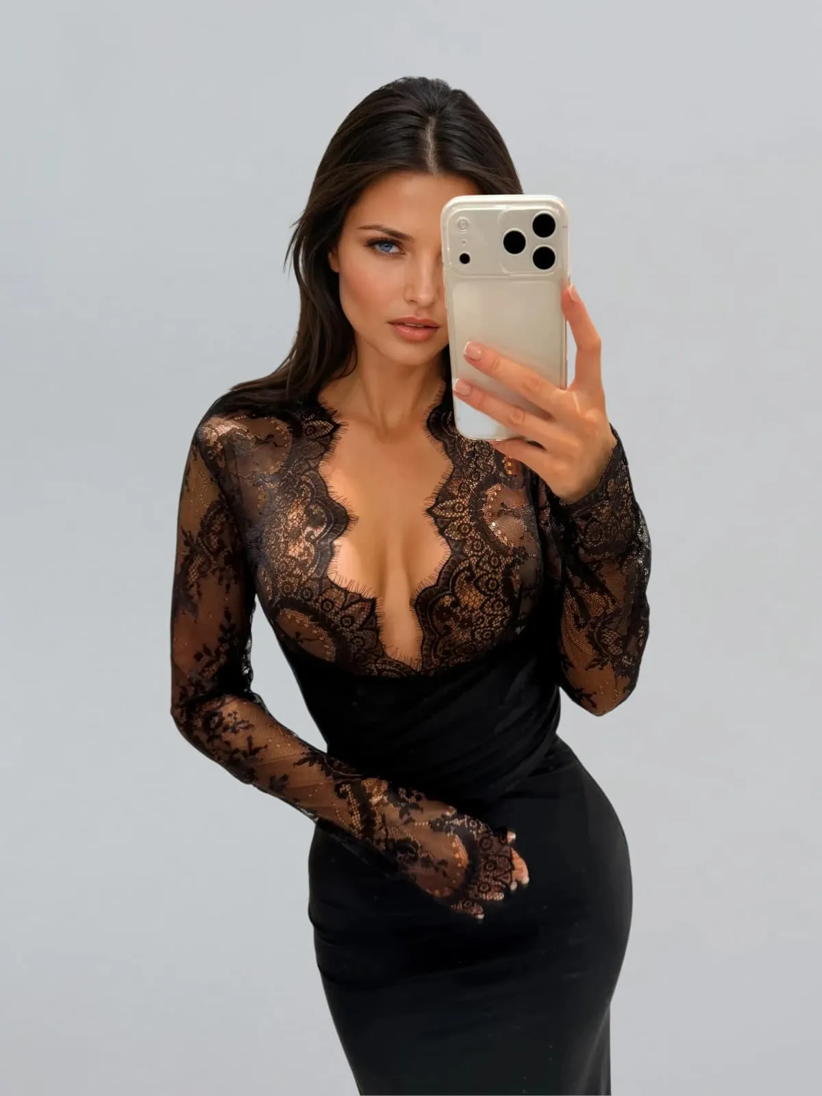 Turbulon Plunge Neck Lace Maxi Dress sold by Mew Mews product image thumbnail 3