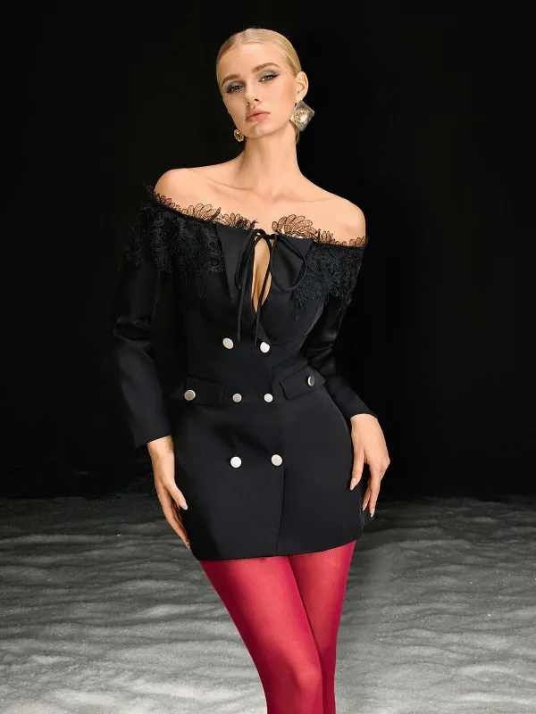 Natara Off Shoulder Lace Blazer Mini Dress made by Mew Mews
