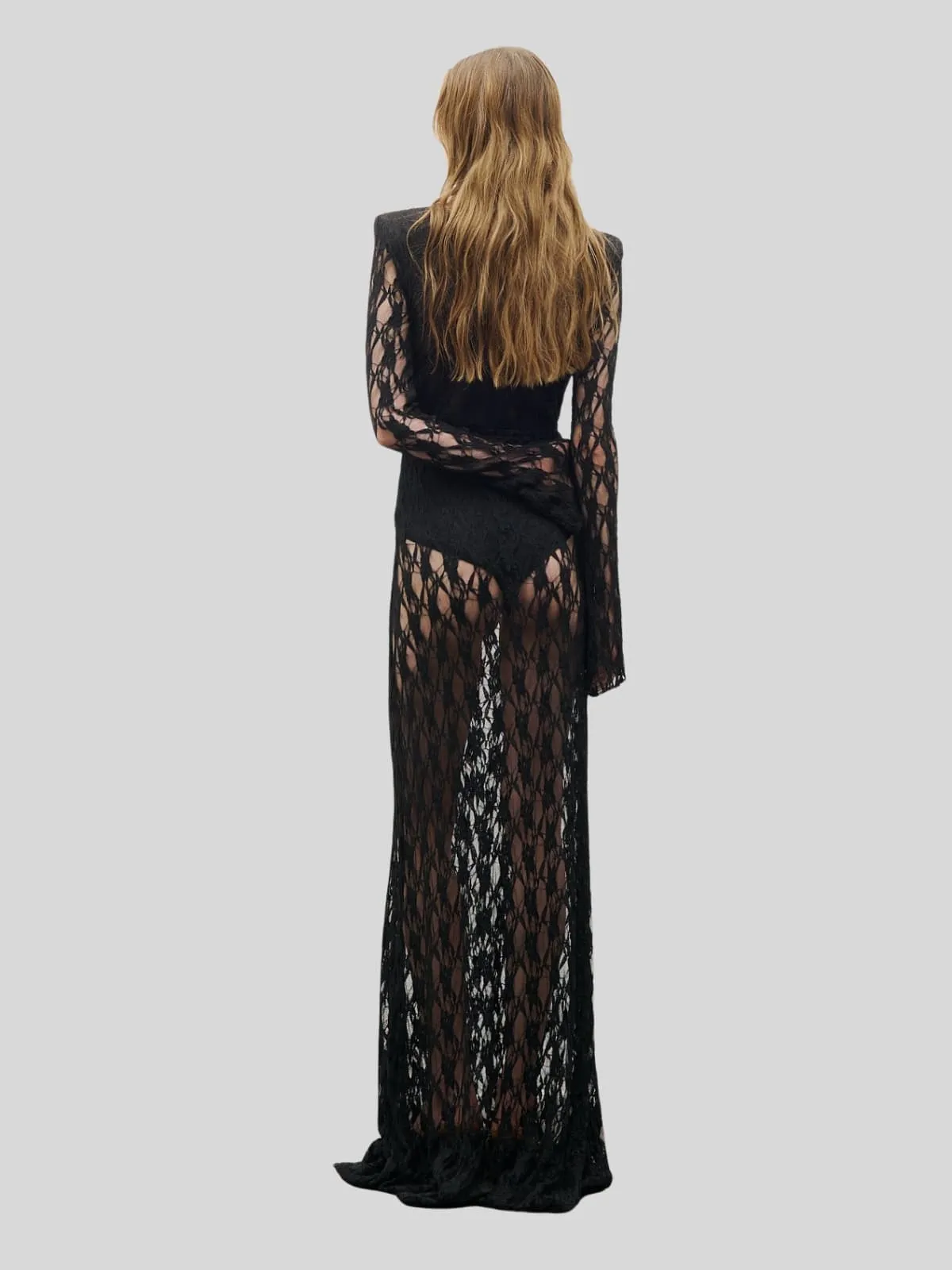 Mandelbrox Plunge Neck Lace Maxi Dress sold by Mew Mews product image thumbnail 3