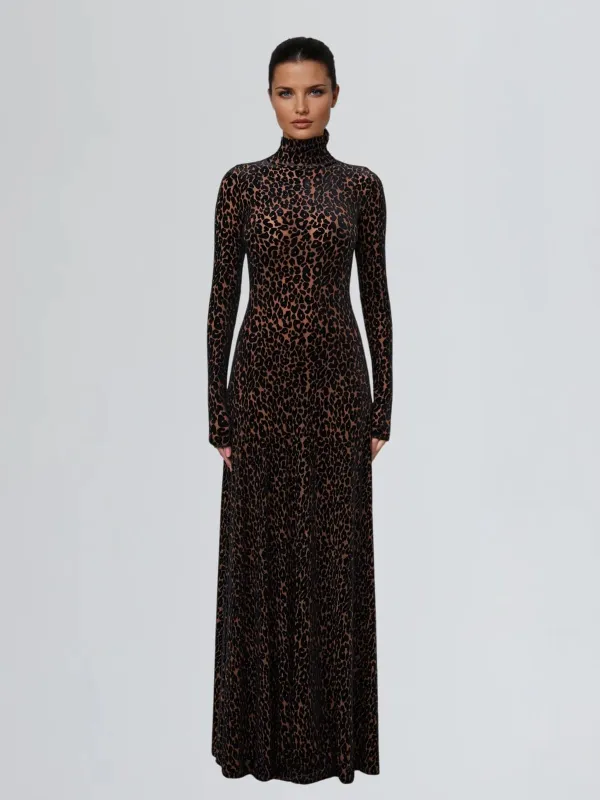 Telomeron Long Sleeve Leopard Maxi Dress made by Mew Mews