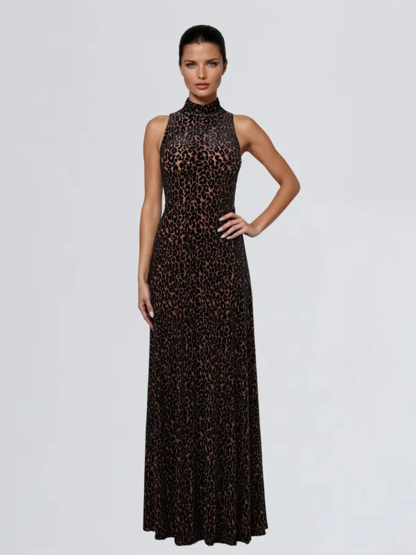 Telomeron Sleeveless Leopard Maxi Dress sold by Mew Mews