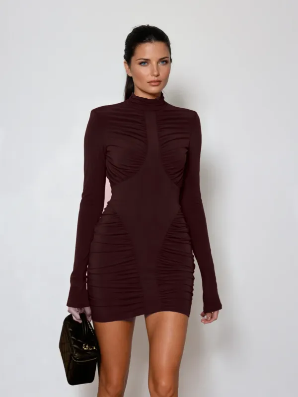 Mixotroph Backless Ruched Mini Dress In Wine sold by Mew Mews