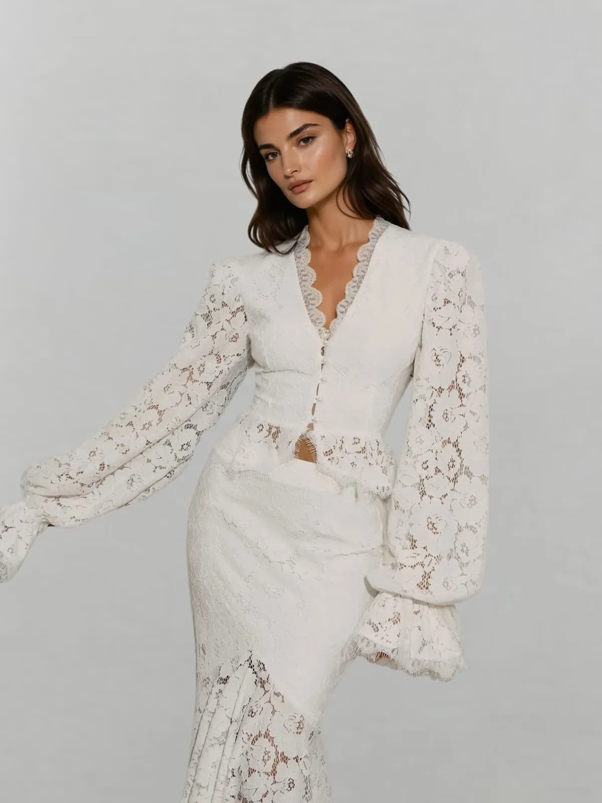 Erithon V Neck Lace Skirt Set In White sold by Mew Mews product image thumbnail 2