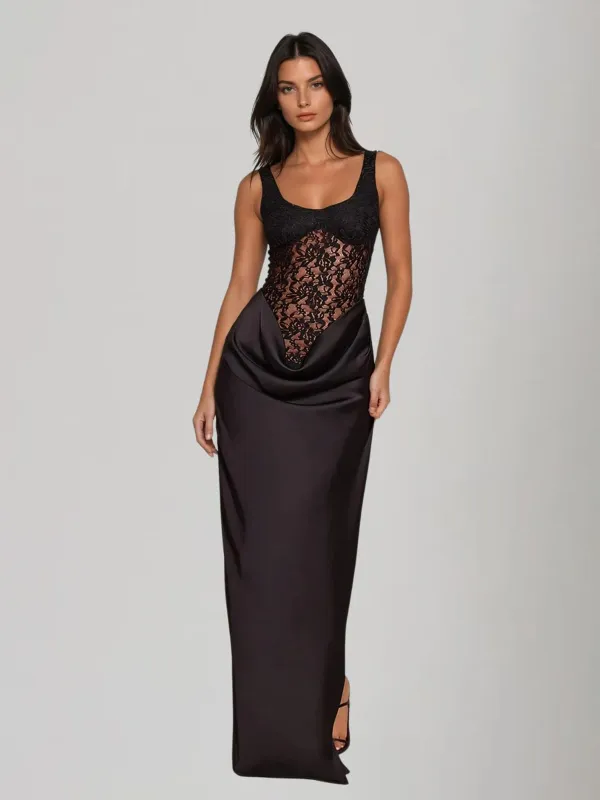 Ylithar U Neck Lace Split Maxi Dress sold by Mew Mews