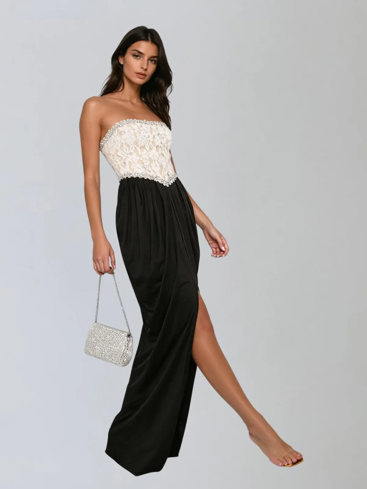 Uthoril Strapless Lace Up Split Maxi Dress sold by Mew Mews product image thumbnail 3