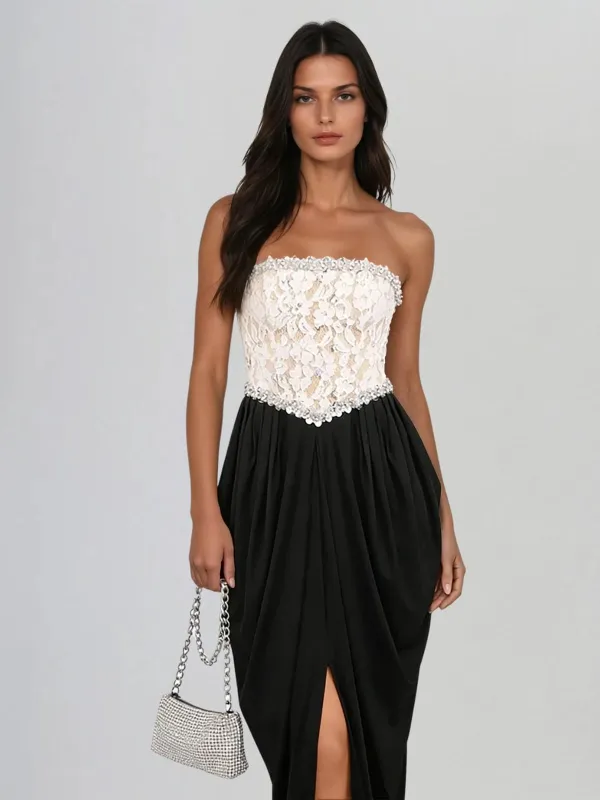 Uthoril Strapless Lace Up Split Maxi Dress sold by Mew Mews