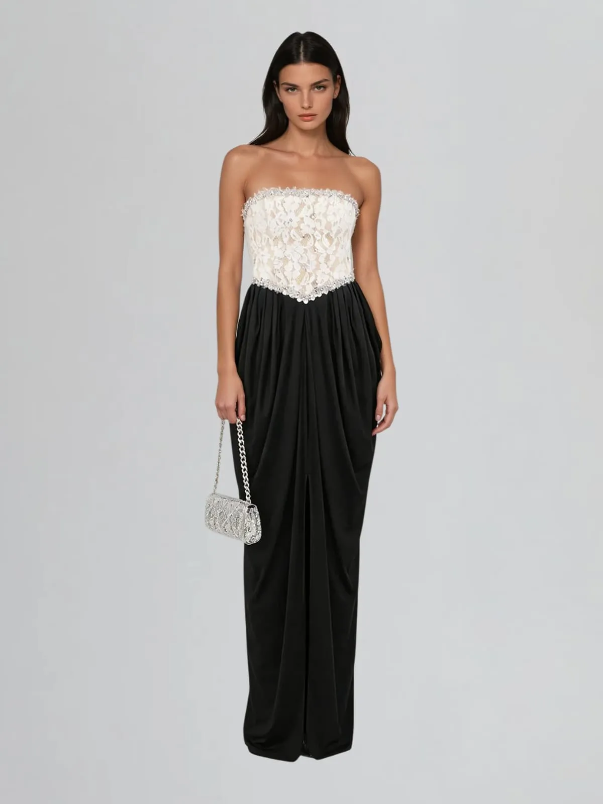 Uthoril Strapless Lace Up Split Maxi Dress sold by Mew Mews product image thumbnail 2