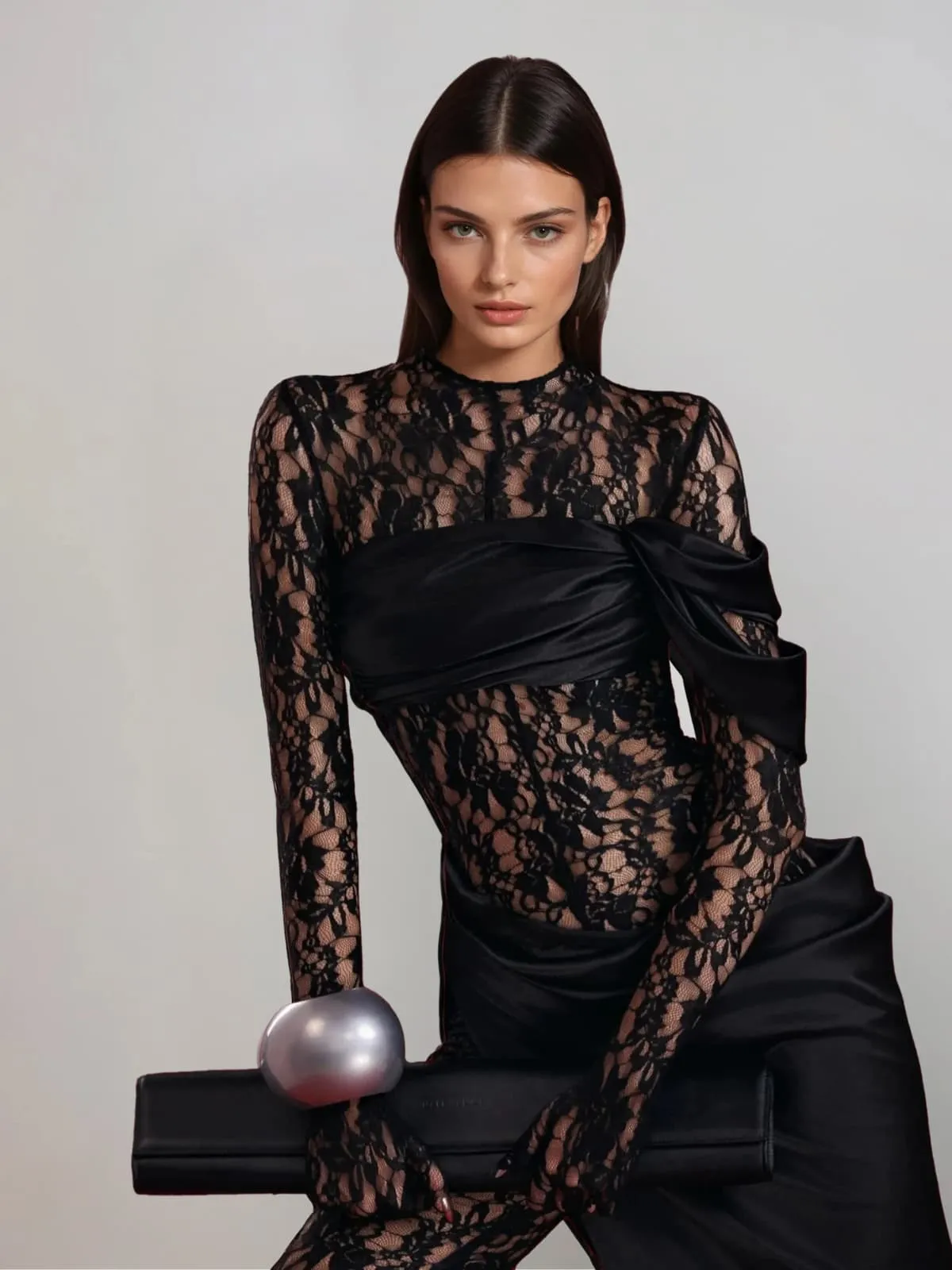 Rendris Long Sleeve Lace Maxi Dress In Black sold by Mew Mews product image thumbnail 2