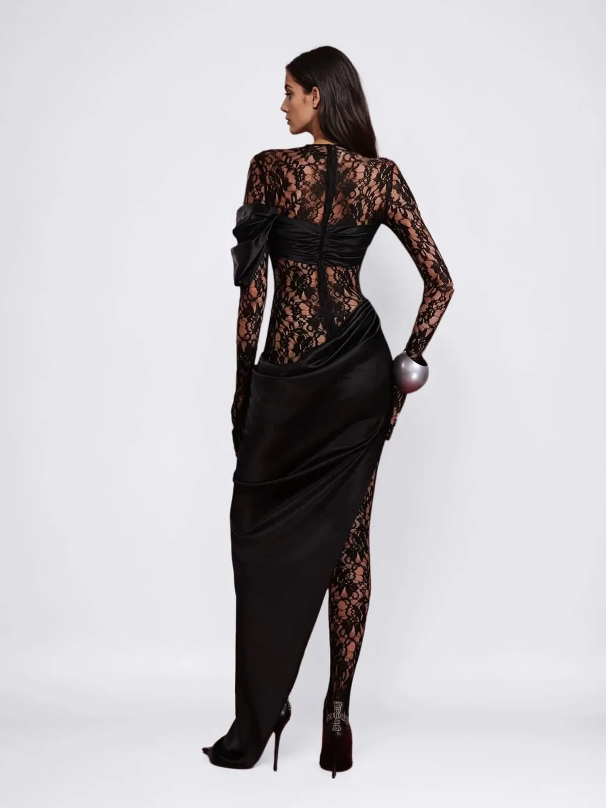 Rendris Long Sleeve Lace Maxi Dress In Black sold by Mew Mews product image thumbnail 4