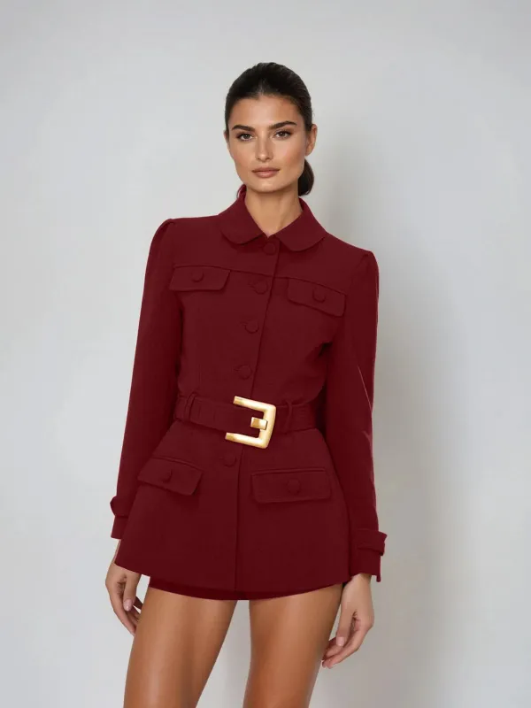 Hovielle Long Sleeve Belt Blazer In Red made by Mew Mews