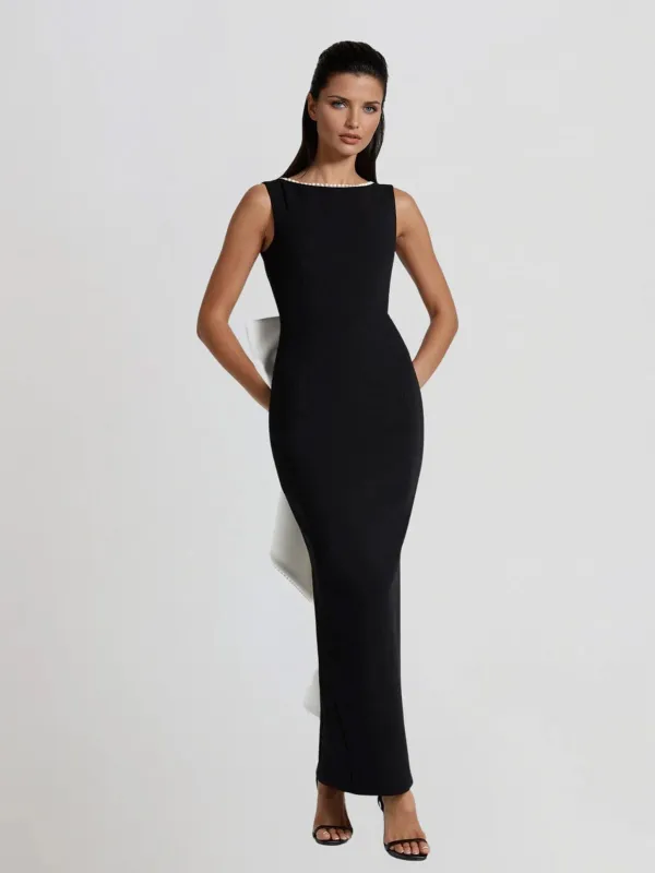 Zirathis Sleeveless Pearl Bow Maxi Dress sold by Mew Mews