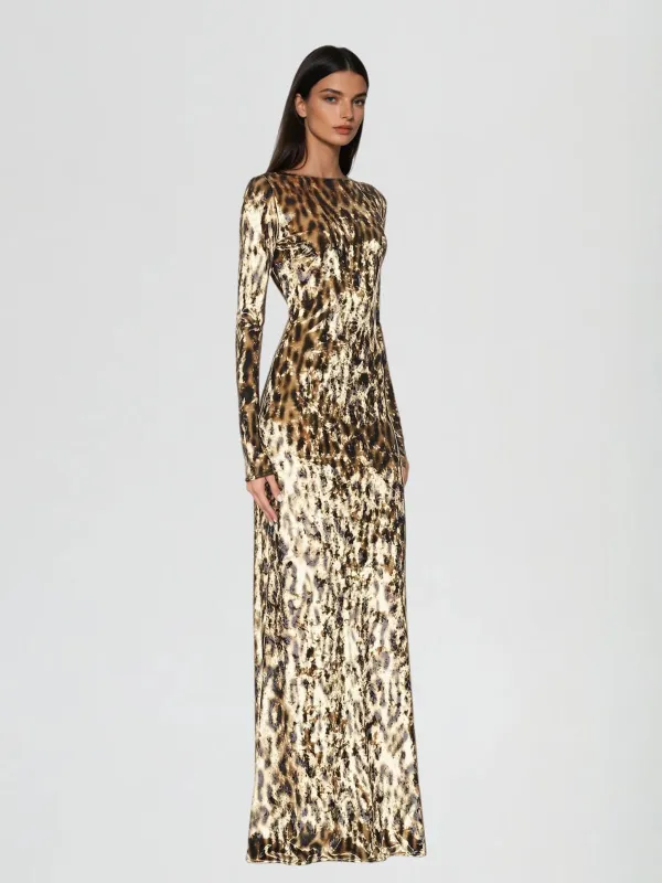 Jexira Velvet Leopard Maxi Dress made by Mew Mews