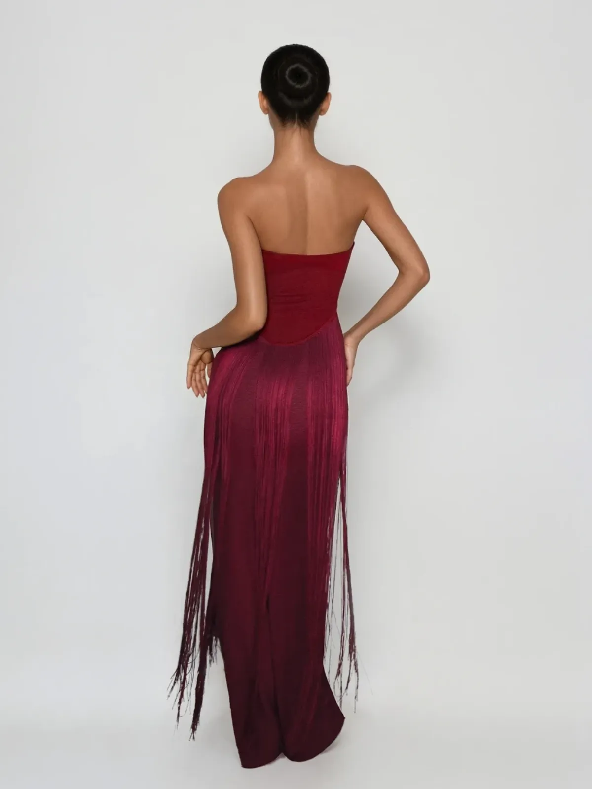 Klyven Strapless Cutout Fringe Maxi Dress sold by Mew Mews product image thumbnail 5