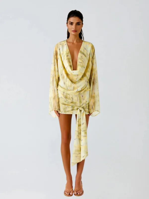 Jaxorin Cowl Neck Twisted Floral Mini Dress sold by Mew Mews