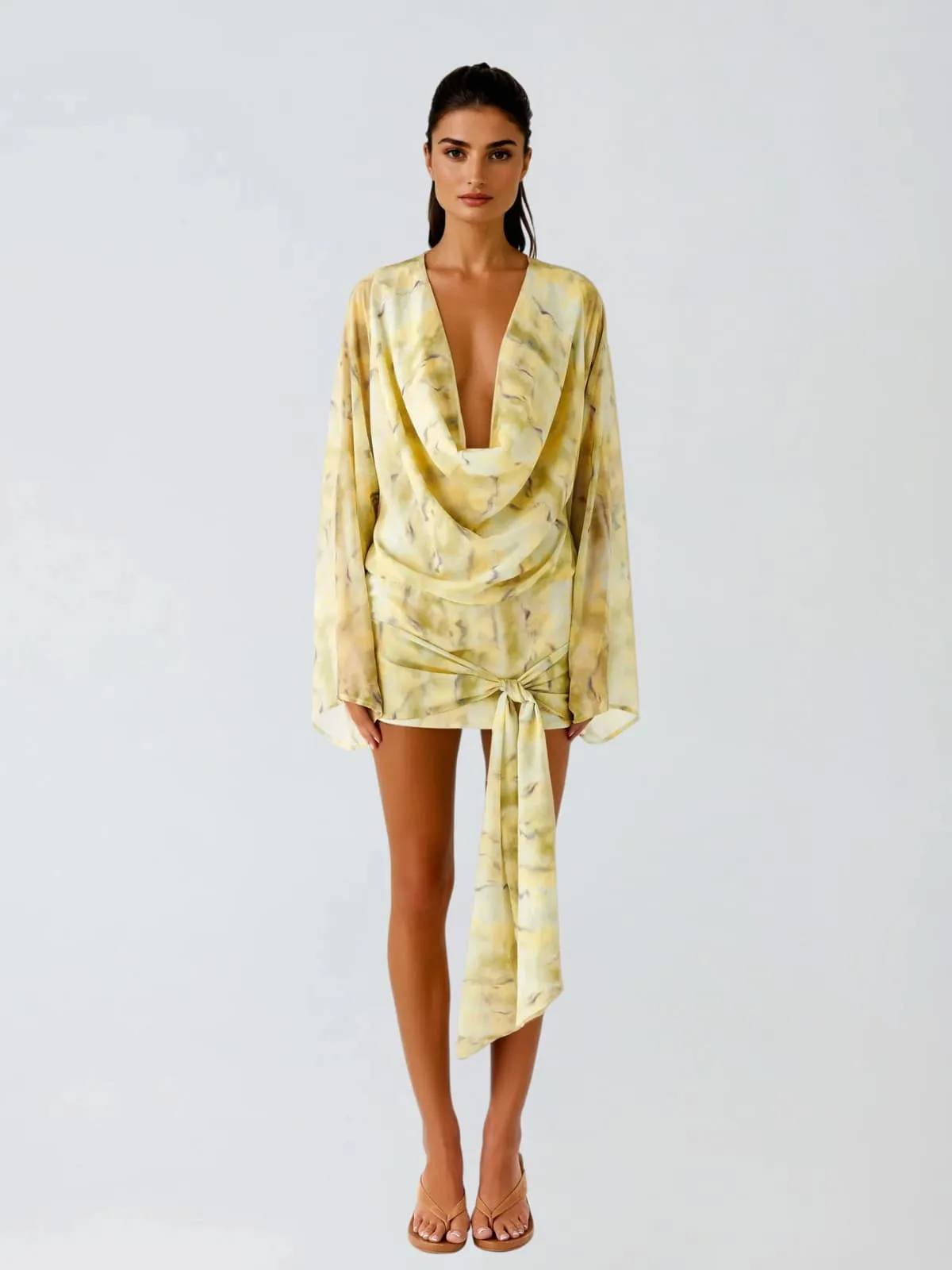 Jaxorin Cowl Neck Twisted Floral Mini Dress sold by Mew Mews