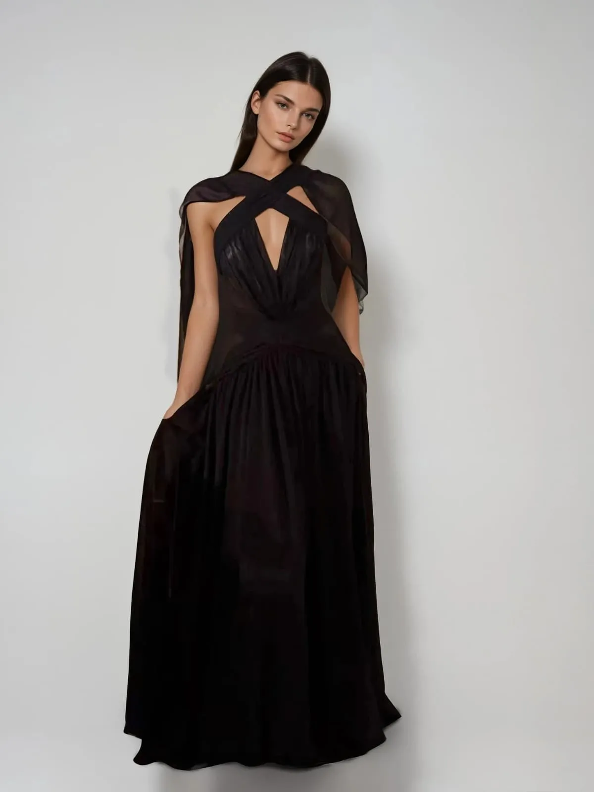 Eryvon Backless Draped Mesh Maxi Dress sold by Mew Mews product image thumbnail 2