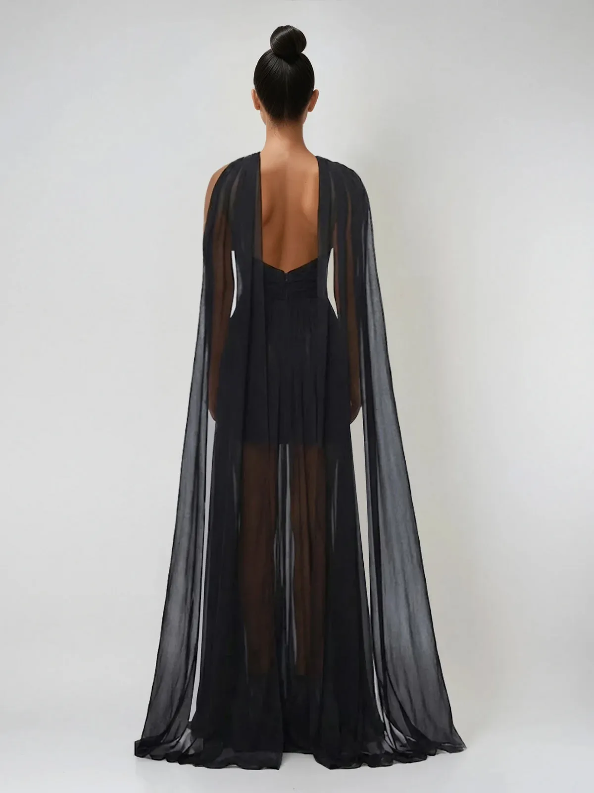 Eryvon Backless Draped Mesh Maxi Dress sold by Mew Mews product image thumbnail 5