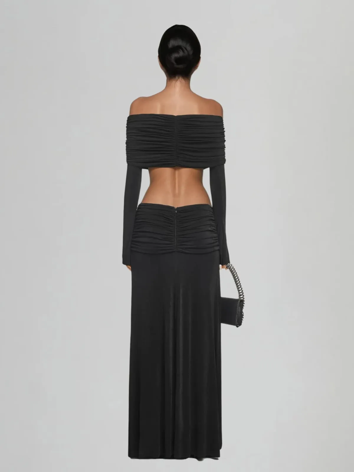 Tarnyx Off Shoulder Ruched Skirt Set In Black sold by Mew Mews product image thumbnail 3