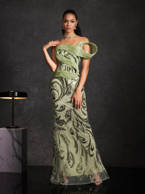 Flick Strapless Rhinestone Maxi Dress sold by Mew Mews