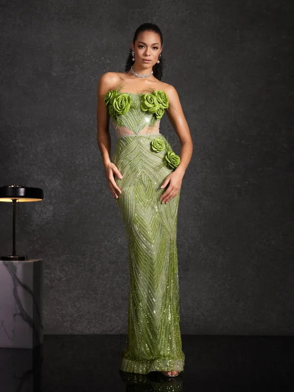 Bayram Strapless Flower Sequin Maxi Dress sold by Mew Mews