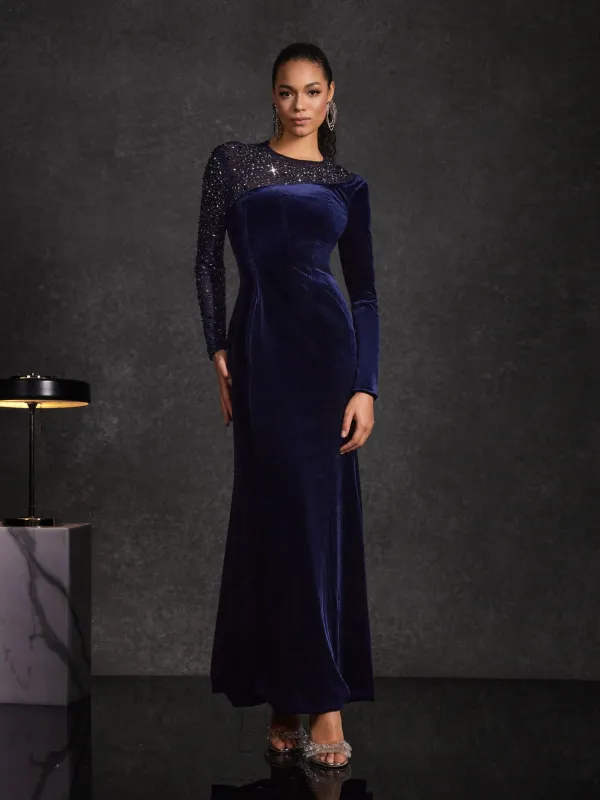 Hyalina Velvet Mesh Diamond Maxi Dress made by Mew Mews