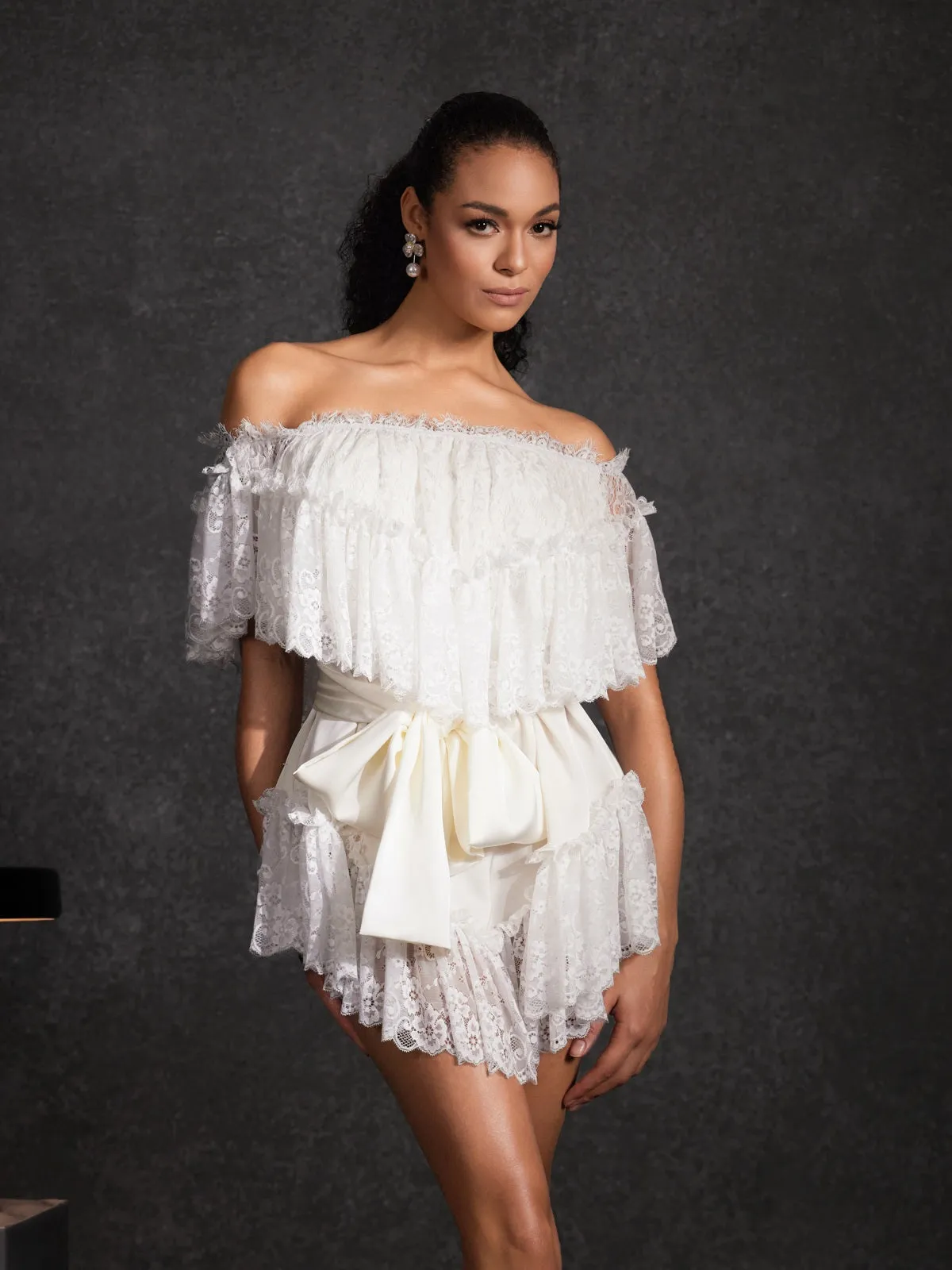 Basye Off Shoulder Lace Mini Dress sold by Mew Mews product image thumbnail 2