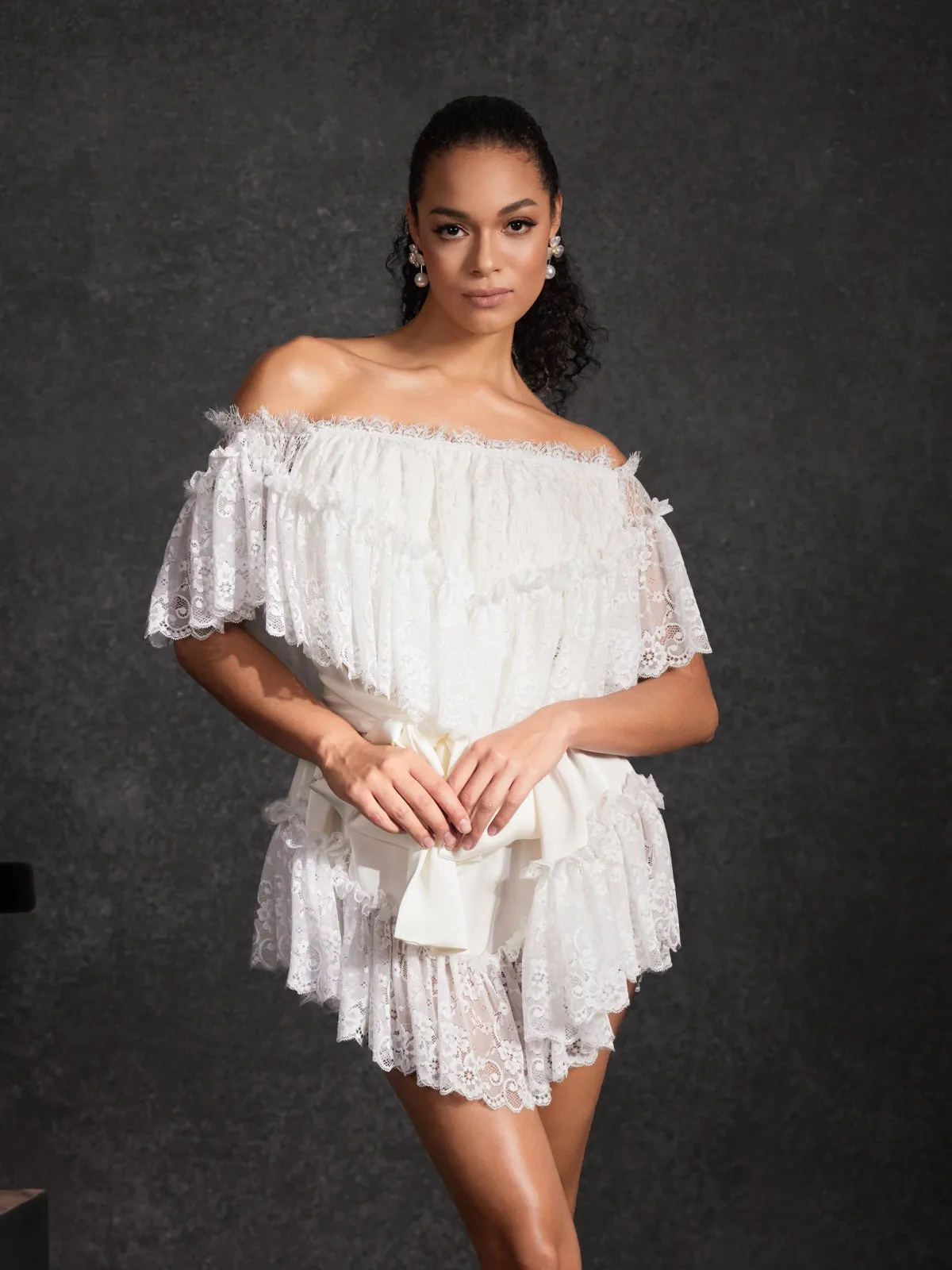Basye Off Shoulder Lace Mini Dress sold by Mew Mews product image thumbnail 4