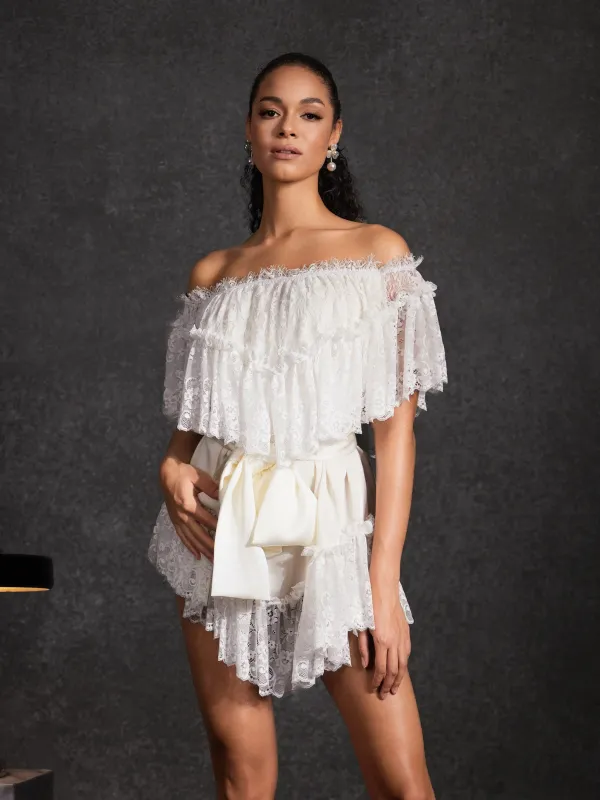 Basye Off Shoulder Lace Mini Dress sold by Mew Mews