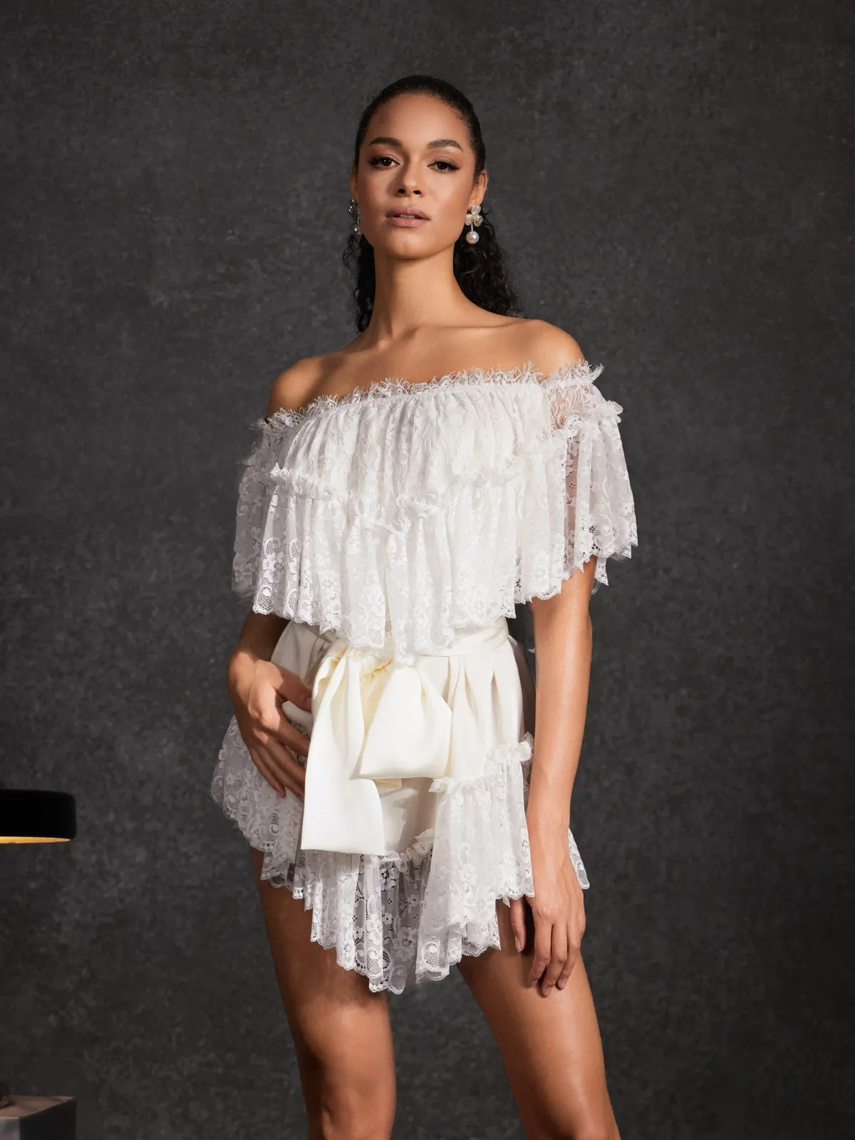 Basye Off Shoulder Lace Mini Dress sold by Mew Mews