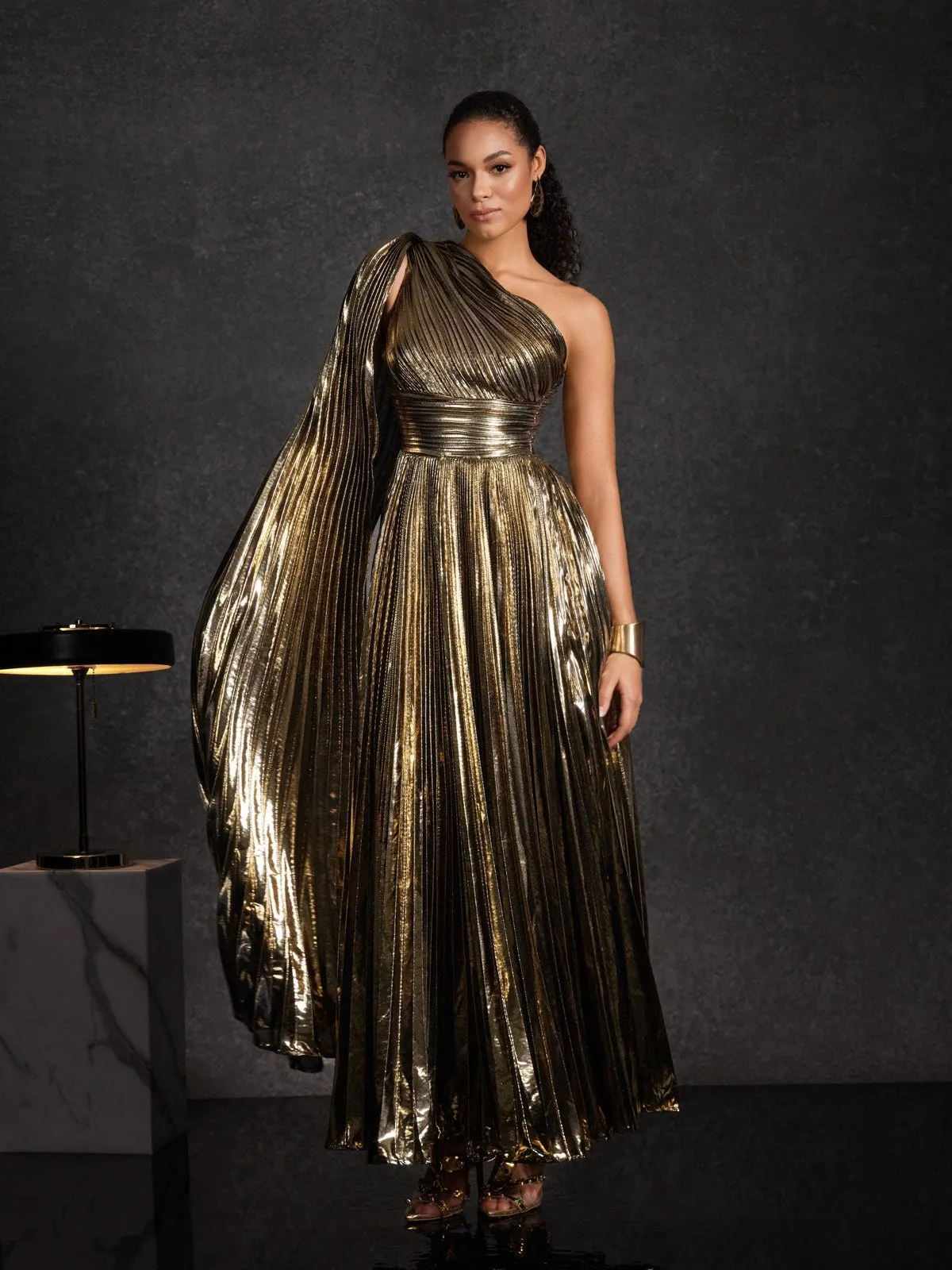Kaleen One Shoulder Pleated Metallic Dress sold by Mew Mews product image thumbnail 4