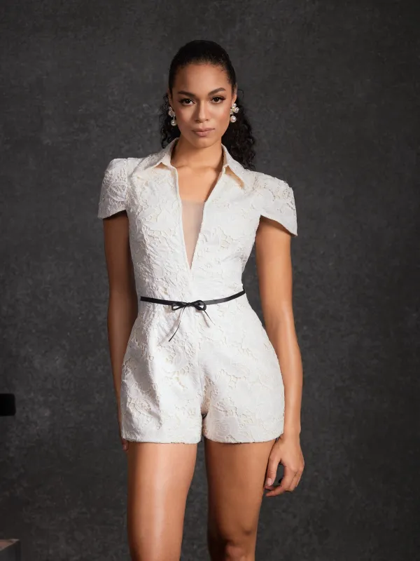 Kafele V Neck Lace Embroidered Romper sold by Mew Mews