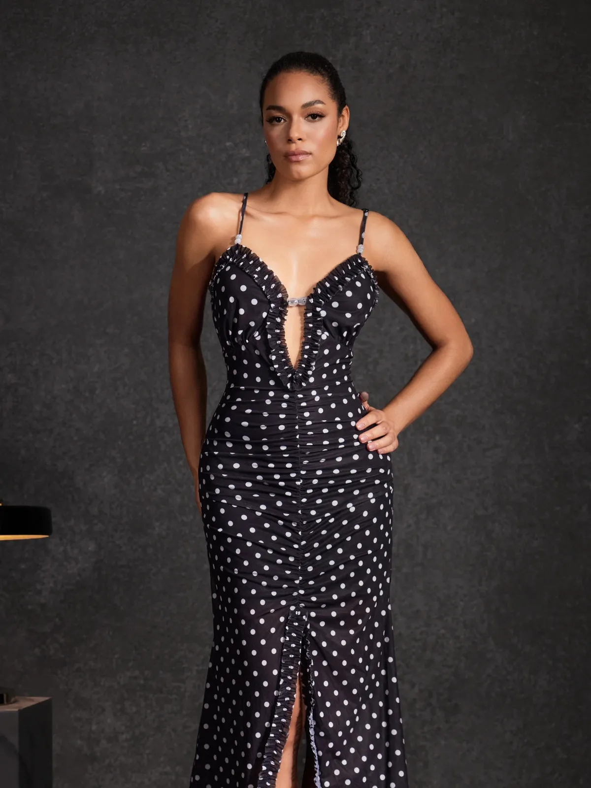 Cyalith Spaghetti Dot Split Maxi Dress sold by Mew Mews product image thumbnail 5
