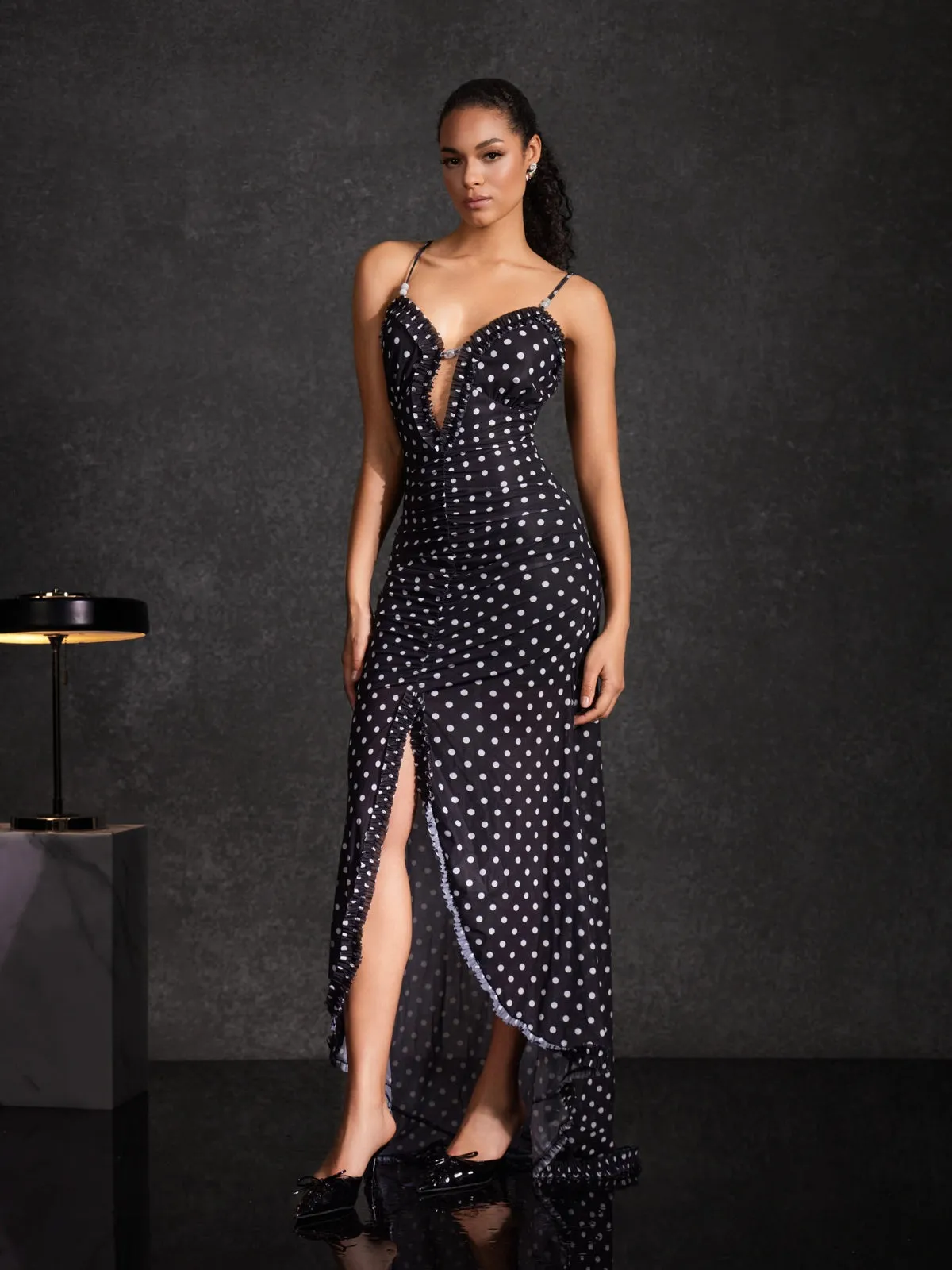Cyalith Spaghetti Dot Split Maxi Dress sold by Mew Mews product image thumbnail 2