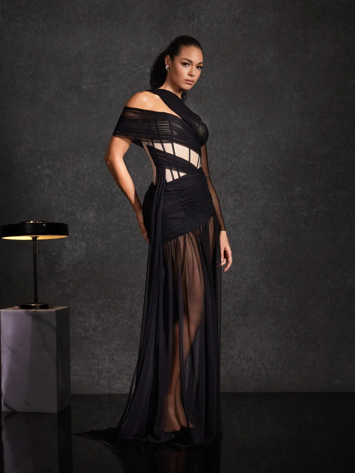 Malati Corset Cutout Mesh Maxi Dress In Black sold by Mew Mews product image thumbnail 2