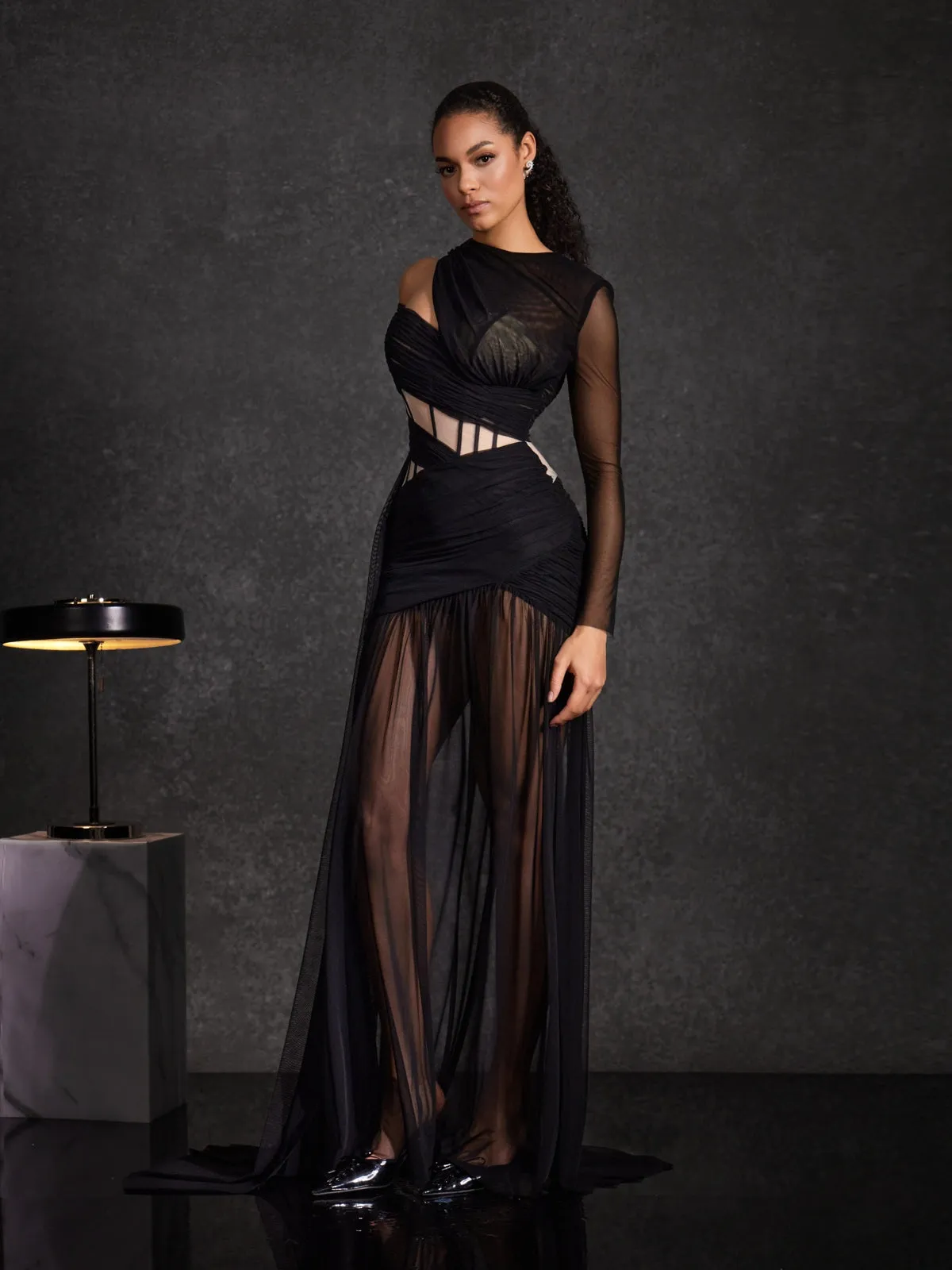 Malati Corset Cutout Mesh Maxi Dress In Black sold by Mew Mews product image thumbnail 4