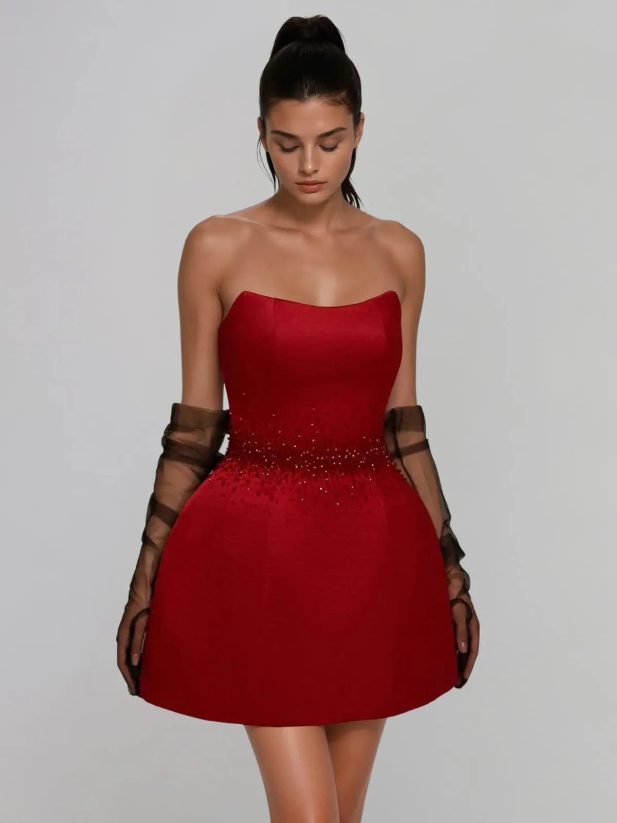 Lynqor Strapless Rhinestone Mini Dress sold by Mew Mews product image thumbnail 3