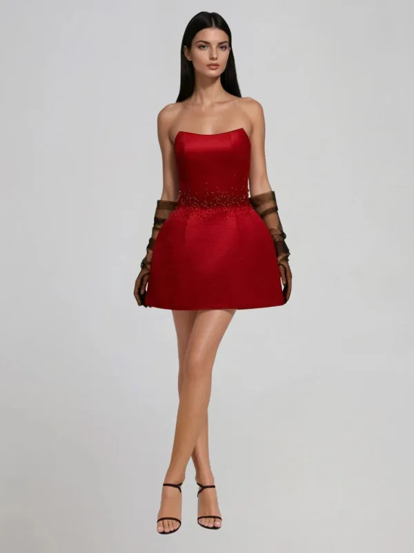 Lynqor Strapless Rhinestone Mini Dress sold by Mew Mews