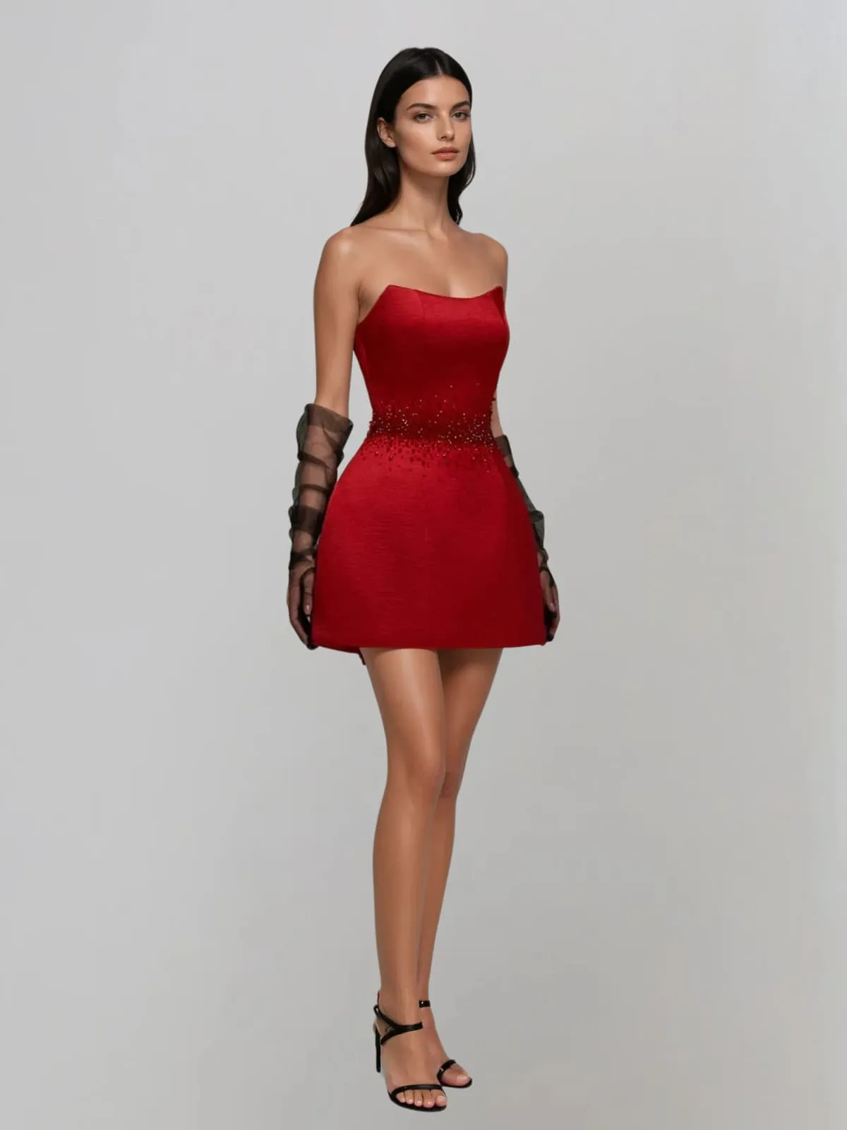 Lynqor Strapless Rhinestone Mini Dress sold by Mew Mews product image thumbnail 4