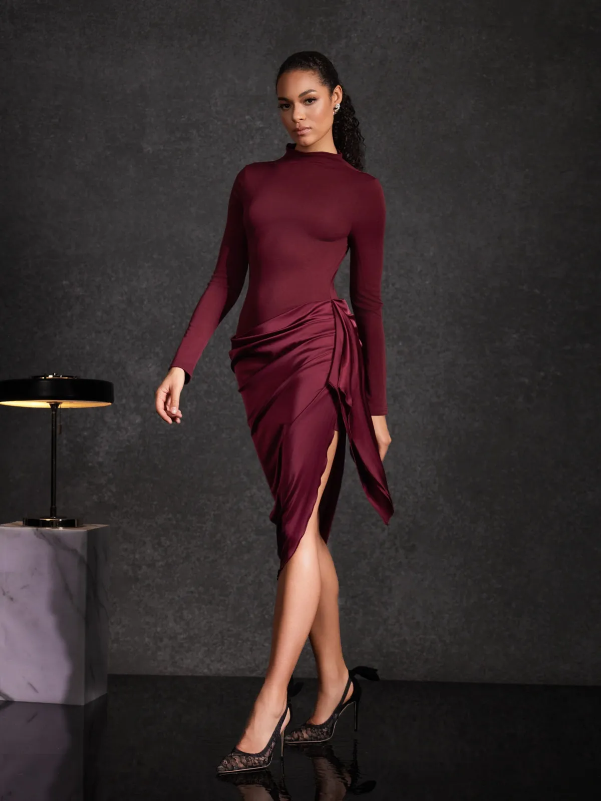 Majola Long Sleeve Ruched Midi Dress sold by Mew Mews product image thumbnail 2