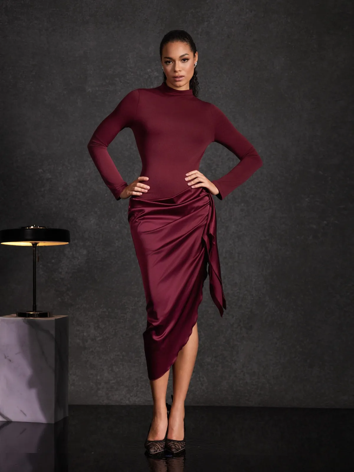 Majola Long Sleeve Ruched Midi Dress sold by Mew Mews product image thumbnail 5