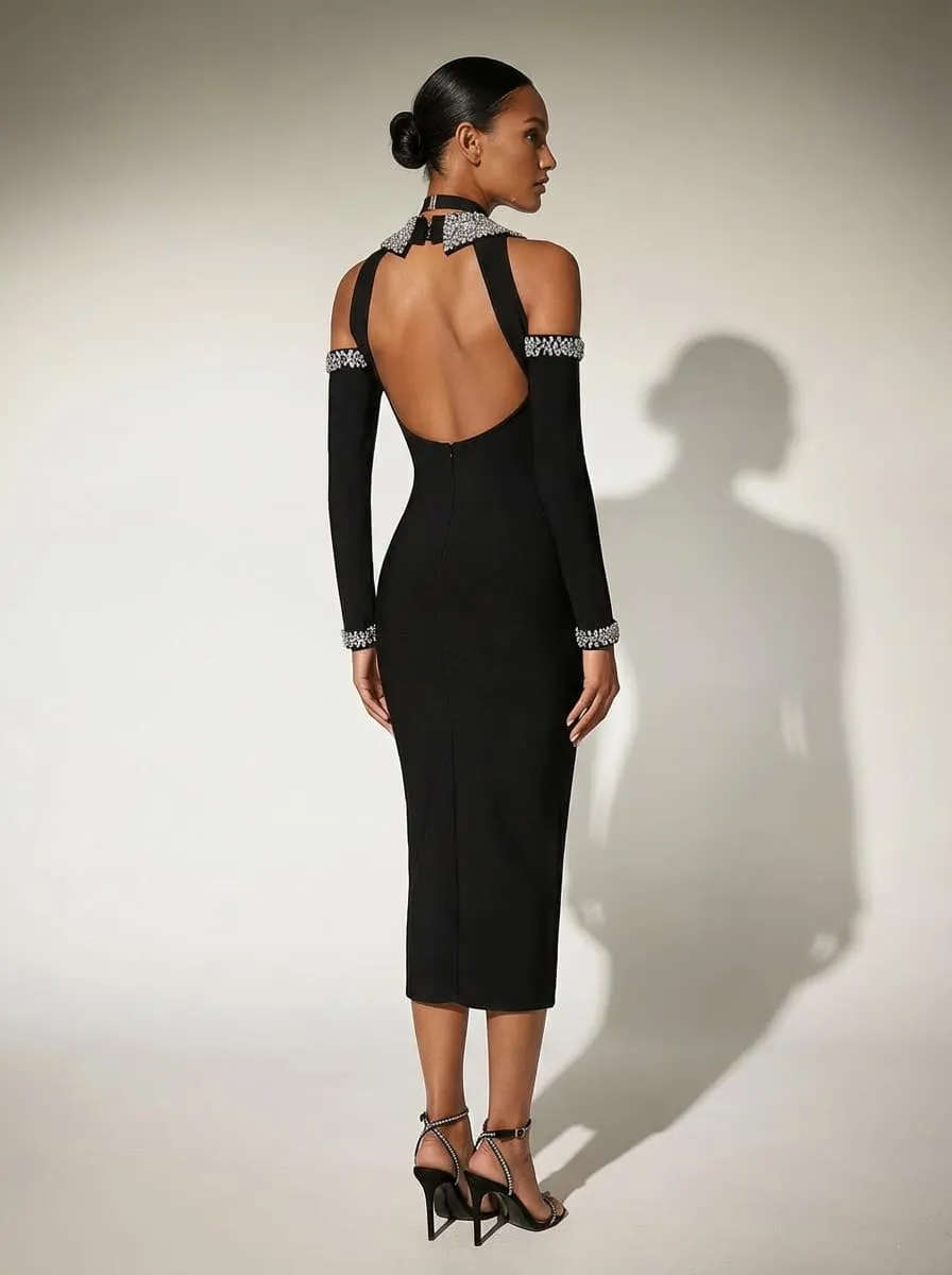 Drayxel Halterneck Rhinestone Bandage Midi Dress sold by Mew Mews product image thumbnail 3