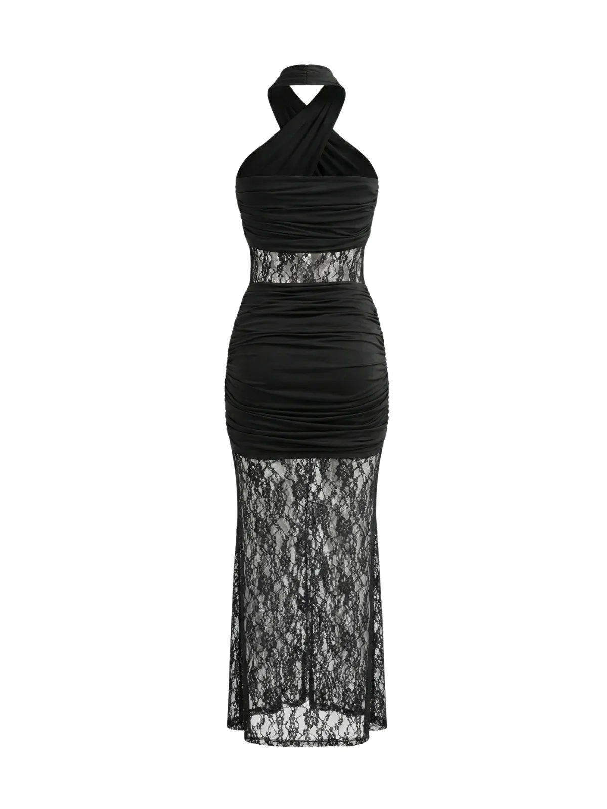 Oxelra Halterneck Lace Ruched Maxi Dress sold by Mew Mews product image thumbnail 5