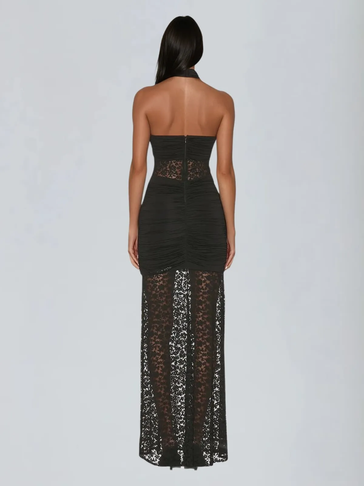 Oxelra Halterneck Lace Ruched Maxi Dress sold by Mew Mews product image thumbnail 3