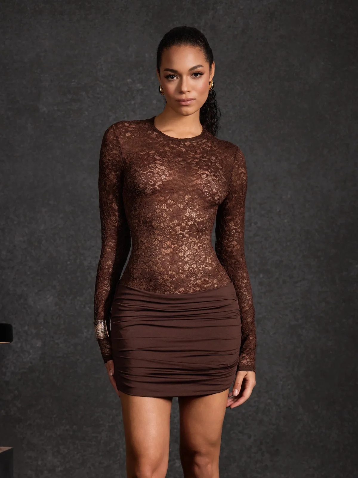 Wynth Lace Floral Ruched Mini Dress sold by Mew Mews product image thumbnail 4