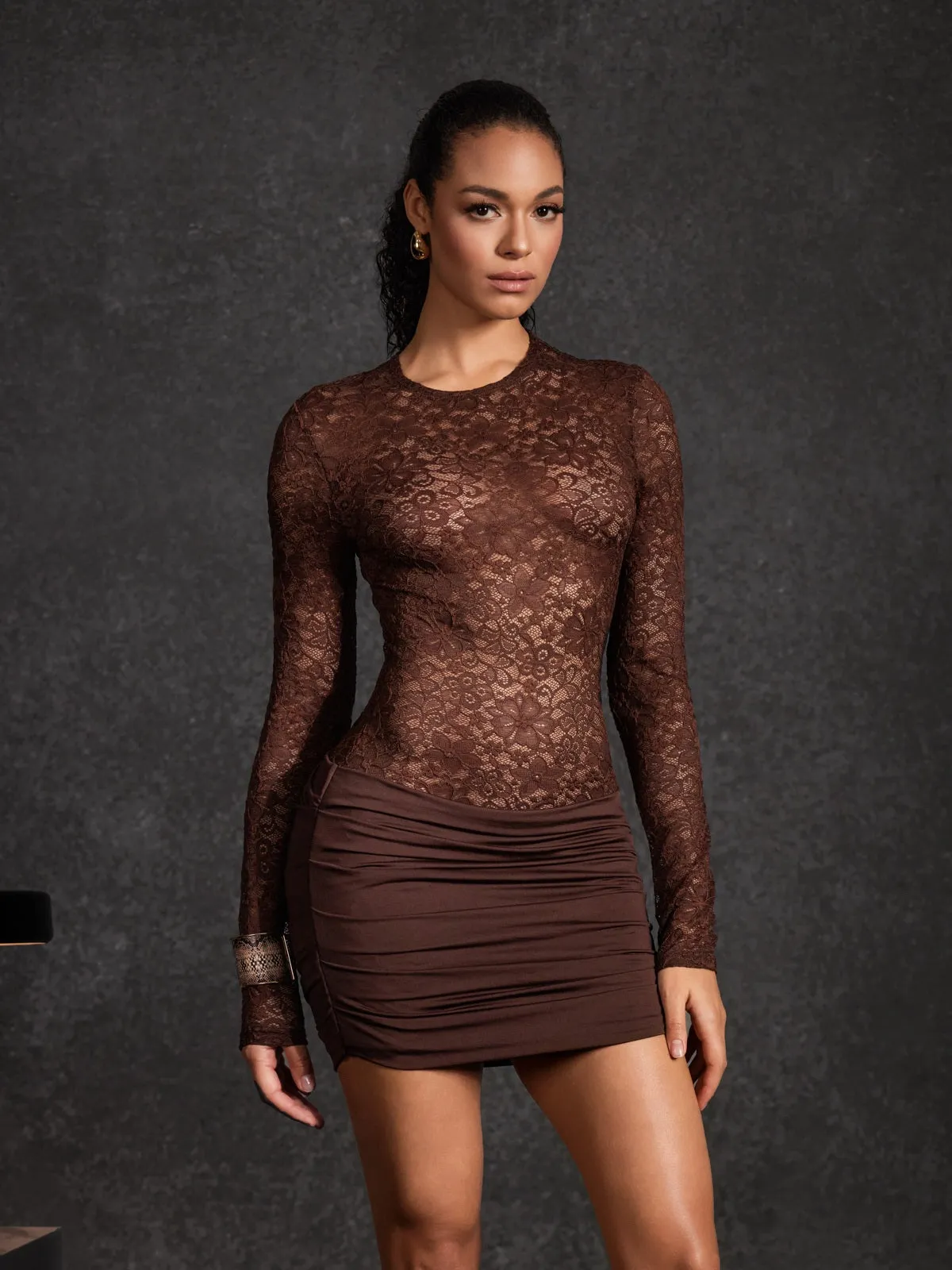 Wynth Lace Floral Ruched Mini Dress sold by Mew Mews product image thumbnail 5