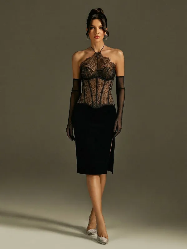 Subductix Halterneck Corset Lace Midi Dress made by Mew Mews