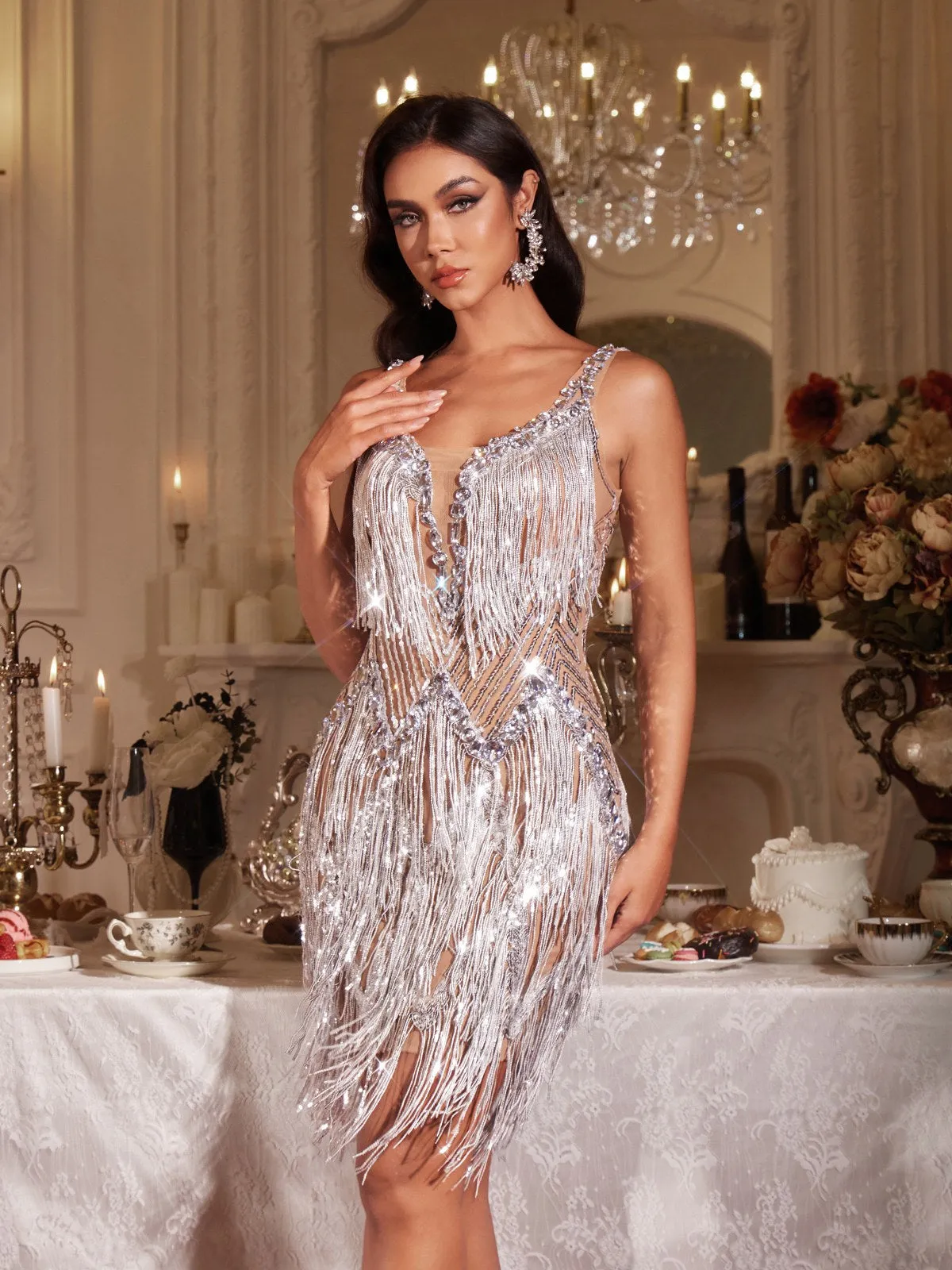 Donaver Sequin Fringe Mini Dress sold by Mew Mews product image thumbnail 3