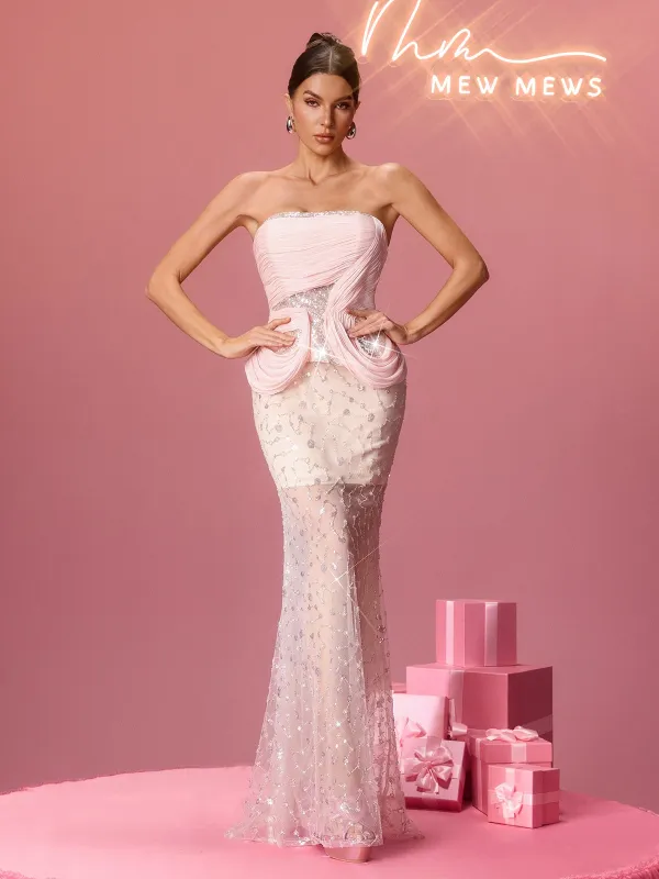 Oryxel Strapless Sequin Pearl Maxi Dress sold by Mew Mews