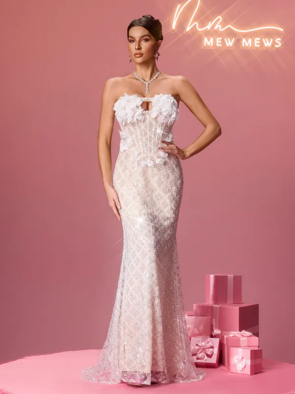 Nexory Strapless Flower Sequin Maxi Dress sold by Mew Mews