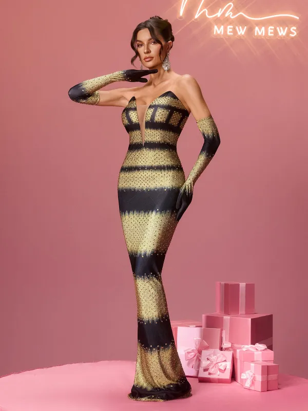 Braylin Rhinestone Printed Maxi Dress sold by Mew Mews